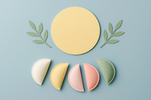 JPG 편집이미지 디자인 컬러 백그라운드 잎 자연 장식 추석 원형 감각 페이퍼아트 배열 그림 송편 소재 부드러움 파스텔 조화 반달 창의성 편집실사 AI포토 AI콘텐츠 도형 식물 명절 학용품 떡 달 CG 생태계 파일형식