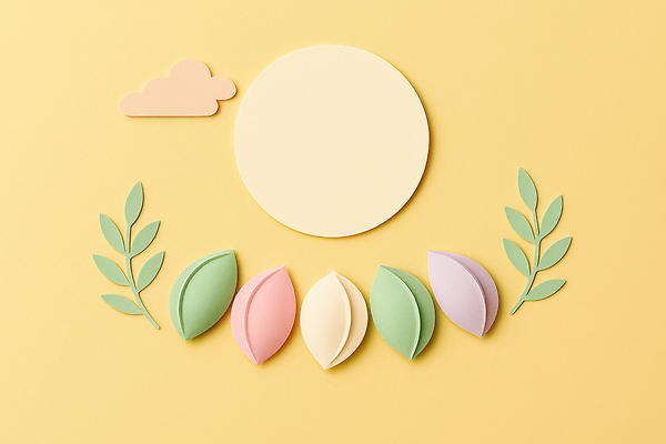 JPG 모양 구름 편집이미지 디자인 예술 컬러 잎 과일 자연 장식 추석 원형 감각 페이퍼아트 종이공예 송편 노란배경 창의력 편집실사 AI포토 AI콘텐츠 자연요소 도형 식물 명절 백그라운드 떡 노란색 공예 CG 생태계 파일형식