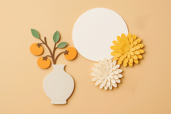 JPG 편집이미지 디자인 꽃 예술 컬러 백그라운드 장식 인테리어 노란색 추석 꽃병 페이퍼아트 공예품 종이공예 그림 부드러움 조화 창의성 편집실사 AI포토 AI콘텐츠 식물 명절 감각 공예 CG 파일형식