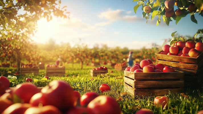 JPG 나무 편집이미지 백그라운드 과일 자연 성공 풍경 초원 여러명 여름 상자 햇빛 농장 수확 사과 농부 편집실사 AI컴퓨터그래픽 AI콘텐츠 식물 직업 계절 다수 컨셉 농업 사람 태양 CG 생태계 파일형식