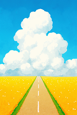 JPG 구름 감정 도로 여유 여행 일러스트 자연 하늘 바람 날씨 풍경 여름 파란색 시골 땅 그림 국내일러스트 AI일러스트 AI콘텐츠 자연요소 계절 길 컬러 교통시설 생태계 파일형식