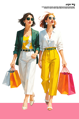 PSD 옷 여자 패션 감정 여유 컬러 일러스트 장신구 거리 취미 일상 친구 쇼핑 쇼핑백 즐거움 모던 밝은색 스타일 국내일러스트 가방 관계 사람 라이프 파일형식