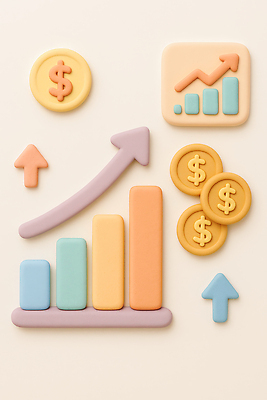 JPG 도형 편집이미지 기호 컬러 그래프 금융 경제 3D 동전 성장 표현 분석 상승 수익 서류판 편집3D AI컴퓨터그래픽 AI콘텐츠 문자 컨셉 돈 사무용품 디지털합성 파일형식