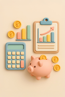 JPG 편집이미지 돈 통계 그래프 관리 금융 경제 3D 저축 저금통 계산기 시스템 수입 의사결정 재정 편집3D AI컴퓨터그래픽 AI콘텐츠 문구용품 장비 재산 디지털합성 파일형식