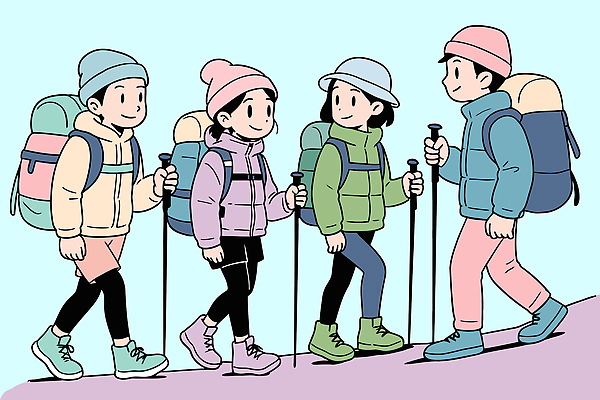 옷 패션 스포츠 일러스트 배낭 모션 자연 산 대화 풍경 야외 친구 운동 산책 등산 하이킹 탐험 체험 그룹 즐거움 산길 국내일러스트 AI파일 감정 길 컨셉 가방 관계 레저 휴식 건강 말하기 트래킹 생태계 파일형식 벡터