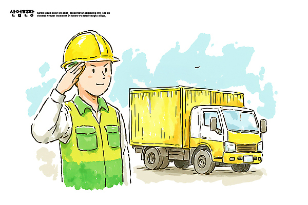 PSD 남자 일러스트 자동차 협력 노동자 공사 안전 일상 환경 장비 건설현장 트럭 조끼 작업 구조물 안전모 경례 성실 국내일러스트 직업 건축 육상교통 건설업 사람 라이프 외투 인사 헬멧 안전장비 파일형식