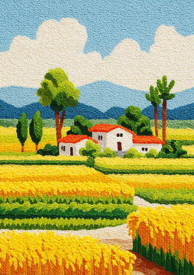 JPG 나무 구름 편집이미지 농업 자연 하늘 주택 풍경 초원 초록색 노란색 평화 산책로 시골 색감 이미지편집 AI포토 AI콘텐츠 자연요소 식물 산업 길 컬러 컨셉 건물 생태계 파일형식