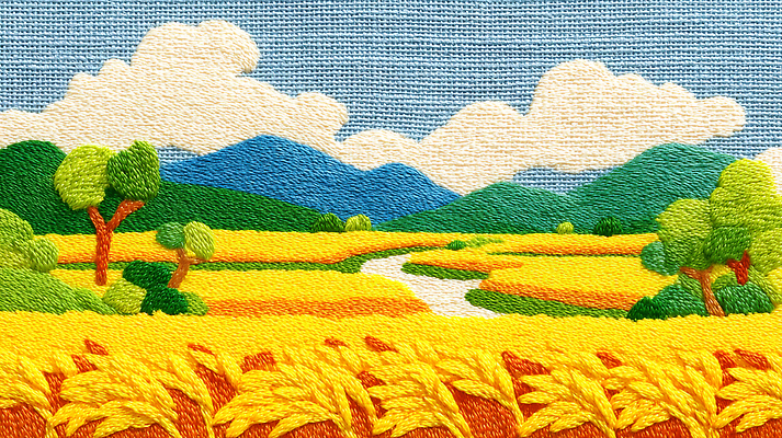 JPG 구름 편집이미지 예술 자연 하늘 산 풍경 강 환경 금색 농촌 시골 작품 자수 수공예 밀밭 이미지편집 AI포토 AI콘텐츠 자연요소 컬러 밭 미술 공예 밀 생태계 파일형식