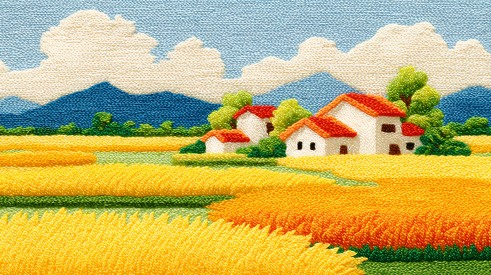 JPG 구름 편집이미지 농업 자연 산 주택 초가집 풍경 초원 노란색 평화 농촌 편안함 청록색 색감 풍경화 이미지편집 AI포토 AI콘텐츠 자연요소 산업 컬러 컨셉 한옥 건물 시골 감각 그림 생태계 파일형식