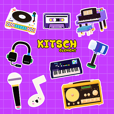 PSD 디자인 예술 음악 스티커 일러스트 장식 컬러풀 헤드폰 기계 소리 키보드 카세트테이프 레코드 마이크 즐거움 복고 팝아트 아날로그 감성 국내일러스트 감정 컬러 음향기기 컨셉 문화예술 음반 그림 파일형식