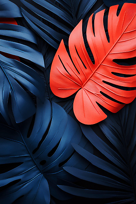 JPG 식물 편집이미지 디자인 컬러 백그라운드 잎 패턴 자연 빨간색 파란색 인테리어 모던 그림 조화 편집실사 AI포토 AI콘텐츠 무늬 CG 생태계 파일형식