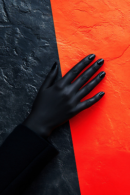 JPG 편집이미지 디자인 패션 컬러 백그라운드 손가락 검은색 촬영 주황색 손톱 그림 조화 구도 편집실사 AI포토 AI인물포토 AI콘텐츠 손 CG 파일형식