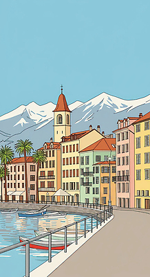 JPG 문화 바다 컬러 여행 일러스트 자연 하늘 휴식 산 풍경 해변 건물 일상 야자수 평화 도시 그림 조경 선박 국내일러스트 AI일러스트 AI콘텐츠 나무 건축물 컨셉 수상교통 라이프 생태계 파일형식