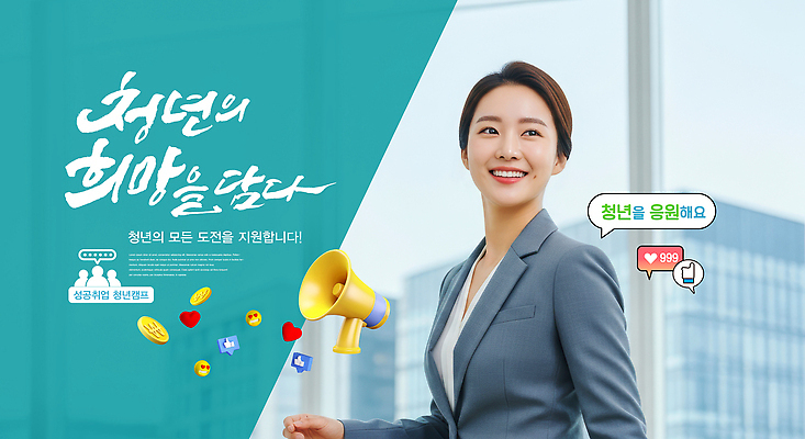 PSD 편집이미지 여자 응원 직장 미소 청년 사무실 희망 도전 알림 지원 프로그램 의료성형뷰티 멘토링 청년정책 이미지편집 교육 감정 회사 비즈니스 표정 사람 성인 복지 파일형식