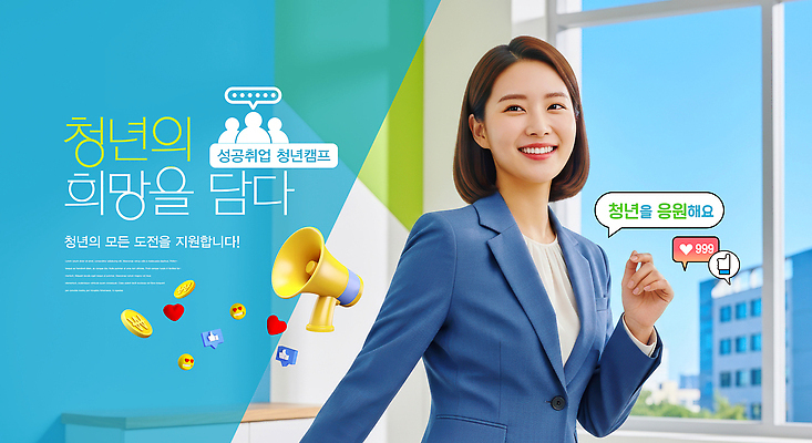 PSD 편집이미지 캠페인 성공 미래 청년 희망 도전 목표 긍정 열정 일자리 지원 의료성형뷰티 프로모션 이미지편집 감정 컨셉 비즈니스 이벤트 성인 파일형식