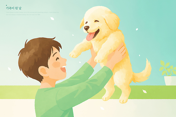 PSD 동물 행복 어린이 새끼 일러스트 가족 모션 실내 따뜻함 사랑 웃음 파란색 반려동물 귀여움 기쁨 방 강아지 순간 국내일러스트 감정 컬러 컨셉 관계 표정 사람 내부 개 파일형식