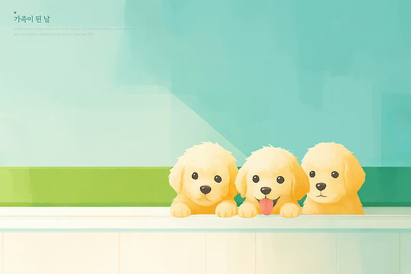 PSD 동물 응시 컬러 백그라운드 일러스트 가족 놀이 세마리 친구 반려동물 귀여움 자유 강아지 창가 즐거움 호기심 국내일러스트 시선 감정 컨셉 창문 관계 3 개 파일형식