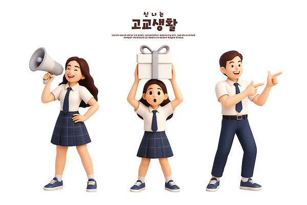 PSD 편집이미지 학생 교육 행복 교복 학교 모션 표정 선물 웃음 발표 즐거움 학창시절 편집3D 옷 감정 3D 파일형식