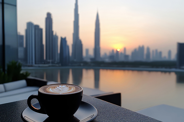 JPG 편집이미지 여유 커피 음료 여행 하늘 휴식 일상 노을 고층빌딩 일몰 발코니 도시 저녁 두바이 뷰티풀 편집실사 AI포토 AI콘텐츠 자연요소 감정 컨셉 빌딩 라이프 야간 CG 아랍에미리트 파일형식
