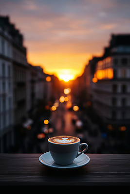 JPG 편집이미지 여유 커피 음료 거리 따뜻함 풍경 일상 노을 일몰 감상 발코니 도시 저녁 뷰티풀 카페라떼 편집실사 AI포토 AI콘텐츠 자연요소 감정 라이프 야간 CG 라떼 파일형식