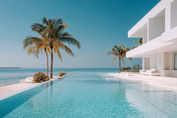 JPG 편집이미지 바다 여행 자연 하늘 휴식 수영장 풍경 해변 야자수 수영 고급 모던 휴양지 뷰티풀 편집실사 AI포토 AI콘텐츠 나무 컨셉 장소 수상스포츠 CG 생태계 파일형식