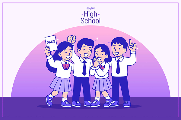 학생 교육 교복 일러스트 성공 협력 기념 고등학교 웃음 친구 학습 파티 기쁨 시험 모임 축하 결과 합격 스승 국내일러스트 AI파일 옷 감정 컨셉 학교 관계 표정 이벤트 파일형식 벡터
