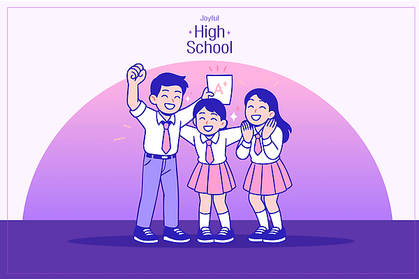 학생 행복 감정 교복 일러스트 성공 고등학교 웃음 친구 학습 스쿨라이프 우정 기쁨 시험 도전 축하 긍정 성적 소통 동아리 자랑 국내일러스트 AI파일 라이프스타일 옷 교육 컨셉 학교 관계 표정 파일형식 벡터