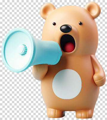 동물 편집이미지 캐릭터 곰 표정 파란색 장난감 귀여움 확성기 즐거움 PNG 생동감 감정 컬러 컨셉 포유류 파일형식