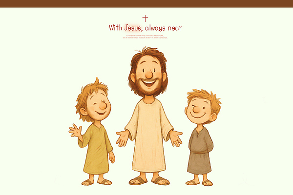 PSD 행복 기독교 종교 어린이 일러스트 동화 함께함 따뜻함 표정 소년 마을 우정 기쁨 시간 예수 그림 교류 소통 국내일러스트 남자 감정 컨셉 사람 친구 신_종교 파일형식