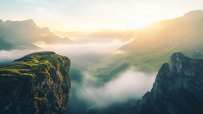 JPG 구름 편집이미지 여행 자연 하늘 아침 산 풍경 초록색 햇빛 일출 골짜기 계곡 탐험 뷰티풀 편집실사 AI포토 AI콘텐츠 주간 자연요소 컬러 태양 노을 CG 생태계 파일형식