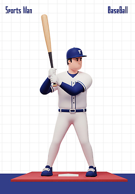 PSD 편집이미지 캐릭터 디자인 남자 스포츠 유니폼 운동선수 운동 경기장 야구 야구방망이 방망이 대기 준비 격자 편집3D 옷 무늬 스포츠시설 건강 사람 3D 구기 야구용품 파일형식