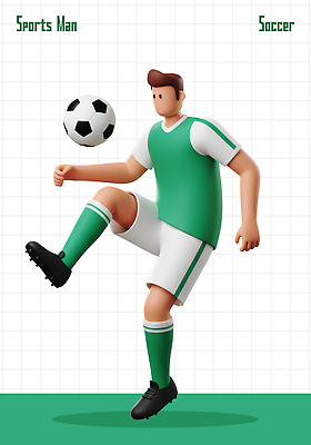 PSD 편집이미지 남자 스포츠 포즈 유니폼 공 모션 발 운동선수 이벤트 초록색 운동 축구 운동장 집중 연습 편집3D 옷 컬러 컨셉 스포츠시설 건강 사람 신체부위 3D 구기 공간 파일형식