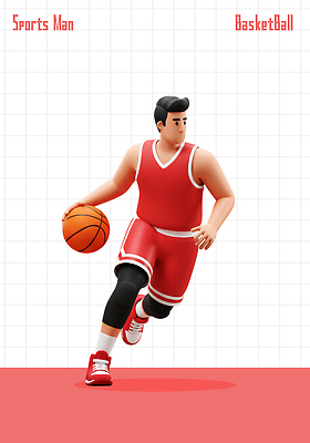 PSD 편집이미지 남자 스포츠 포즈 유니폼 운동선수 농구 기술 빨간색 운동 코트 집중 드리블 액션 편집3D 옷 컬러 컨셉 건강 사람 3D 구기 외투 파일형식