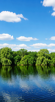 JPG 나무 구름 편집이미지 호수 물결 자연 하늘 풍경 여름 파란색 반사 평화 산책 숲 조용 편집실사 AI포토 AI콘텐츠 자연요소 식물 계절 컬러 컨셉 휴식 CG 생태계 파일형식
