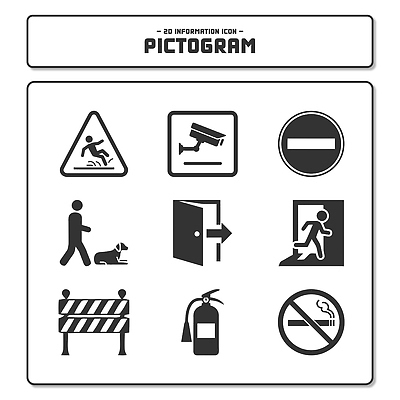 아이콘 디자인 경고 안전 반려동물 픽토그램 금지 정보 표지판 보행자 작업장 암호 지시 안전장비 화재 공공장소 소화기 감시카메라 출입금지 2D아이콘 AI파일 동물 산업 모션 알림판 카메라 장소 장비 소방 사건 파일형식 벡터