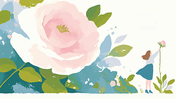 JPG 손 계절 여자 꽃 행복 감정 분홍색 잎 일러스트 자연 수채화 파란색 장미 성장 크기 그림 조화 뷰티풀 색감 순간 국내일러스트 AI일러스트 AI콘텐츠 식물 컬러 사람 신체부위 생태계 파일형식