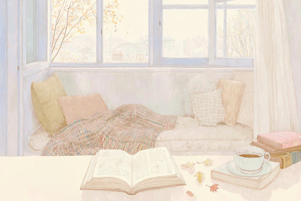 JPG 나무 여유 커피 일러스트 창문 휴식 따뜻함 일상 책 소파 독서 햇빛 공간 가을 편안함 커피잔 담요 창가 안락 국내일러스트 AI일러스트 AI콘텐츠 식물 계절 감정 음료 컨셉 의자 잔 라이프 태양 감각 파일형식