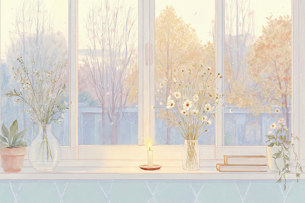 JPG 식물 꽃 일러스트 촛불 창문 자연 탁자 조명 주택 따뜻함 풍경 일상 인테리어 꽃병 가을 분위기 편안함 창가 오브젝트 차분 국내일러스트 AI일러스트 AI콘텐츠 디자인 계절 가구 컨셉 초 건물 라이프 감각 생태계 파일형식