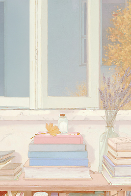 JPG 꽃 컬러 일러스트 창문 자연 주택 따뜻함 책 인테리어 햇빛 평화 꽃병 가을 분위기 창가 라벤더 빈병 오후 책더미 국내일러스트 AI일러스트 AI콘텐츠 식물 디자인 계절 컨셉 병_용기 건물 태양 허브 생태계 무더기 파일형식