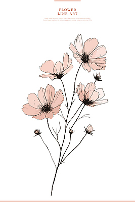 식물 디자인 꽃 예술 줄기 분홍색 백그라운드 일러스트 자연 수채화 그래픽 장식 우아함 감성 조화 뷰티풀 정물화 창의성 국내일러스트 AI파일 컬러 컨셉 그림 생태계 파일형식 벡터