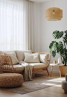 JPG 식물 편집이미지 디자인 컬러 거실 조명 인테리어 소파 분위기 포근함 편안함 모던 목재가구 베이지색 편집실사 AI포토 AI콘텐츠 가구 컨셉 의자 감각 CG 파일형식