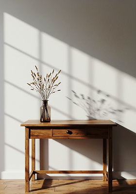 JPG 편집이미지 그림자 인테리어 햇빛 꽃병 나무탁자 편집실사 AI포토 AI콘텐츠 디자인 꽃 탁자 태양 CG 파일형식