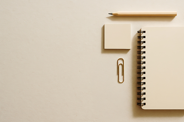 JPG 편집이미지 디자인 종이 문구용품 아이디어 학습 필기구 연필 공책 기록 포스트잇 클립 정리 창의성 편집실사 AI포토 AI콘텐츠 교육 컨셉 학용품 메모지 CG 오브젝트 파일형식