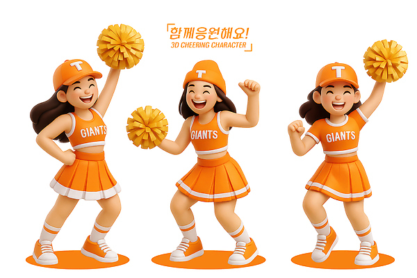 PSD 편집이미지 캐릭터 스포츠 응원 모션 협력 축제 주황색 기쁨 양손 춤 치어리더 열정 조화 플레이어 편집3D 손 감정 컬러 문화예술 3D 파일형식