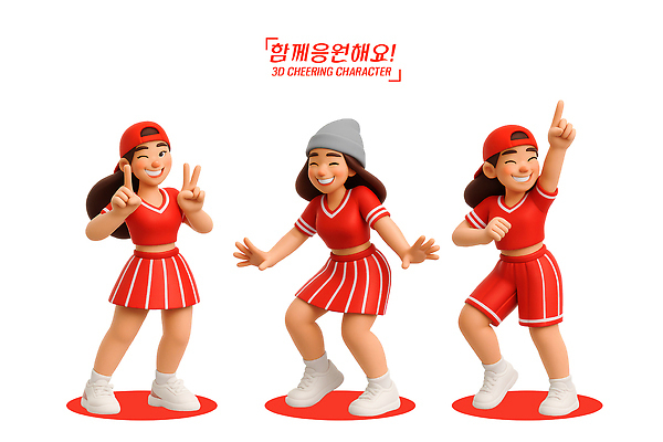 PSD 편집이미지 캐릭터 디자인 여자 스포츠 포즈 유니폼 응원 협력 경기 빨간색 3D 축제 축구 즐거움 편집3D 옷 감정 컬러 사람 구기 디지털합성 파일형식