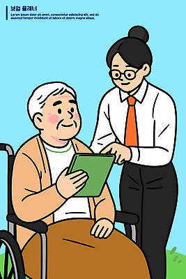 노년 일러스트 의학 기술 대화 웃음 태블릿 건강관리 환자 간호사 동료 서비스 노인복지 소통 돌봄 지원 국내일러스트 AI파일 컨셉 관계 모션 표정 건강 관리 말하기 성인 전자제품 스마트기기 의료진 복지 파일형식 벡터
