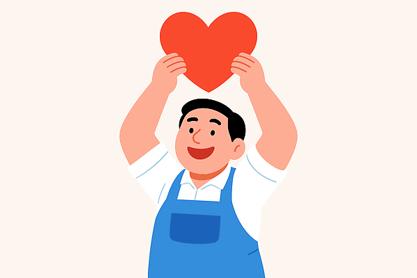 남자 행복 감정 컬러 일러스트 따뜻함 작업복 사랑 미소 웃음 사람 기쁨 양손 하트 표현 작업 크기 심볼 긍정적 지원금 국내일러스트 민생지원금 민생회복소비쿠폰 AI파일 모양 손 옷 표정 정부정책 지원 파일형식 벡터