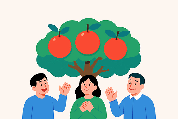 나무 여자 남자 행복 과일 일러스트 자연 실내 대화 미소 사람 세명 분위기 과일나무 즐거움 그림 소통 유대감 지원금 국내일러스트 민생지원금 민생회복소비쿠폰 AI파일 식물 감정 컨셉 표정 말하기 내부 생태계 정부정책 지원 파일형식 벡터