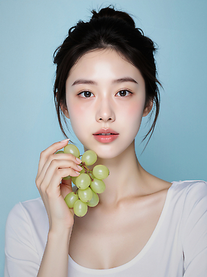 JPG 모델 편집이미지 여자 패션 과일 포도 디저트 건강 미소 청춘 촬영 피부 뷰티풀 의료성형뷰티 편집실사 AI포토 AI인물포토 AI콘텐츠 음식 컨셉 표정 사람 신체부위 CG 파일형식