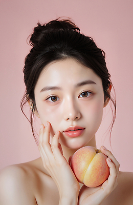 JPG 편집이미지 손 여자 감정 포즈 표정 화장 촬영 피부 복숭아 뷰티풀 생동감 의료성형뷰티 스타일 분홍색배경 편집실사 AI포토 AI인물포토 AI콘텐츠 분홍색 백그라운드 과일 사람 신체부위 뷰티 CG 파일형식